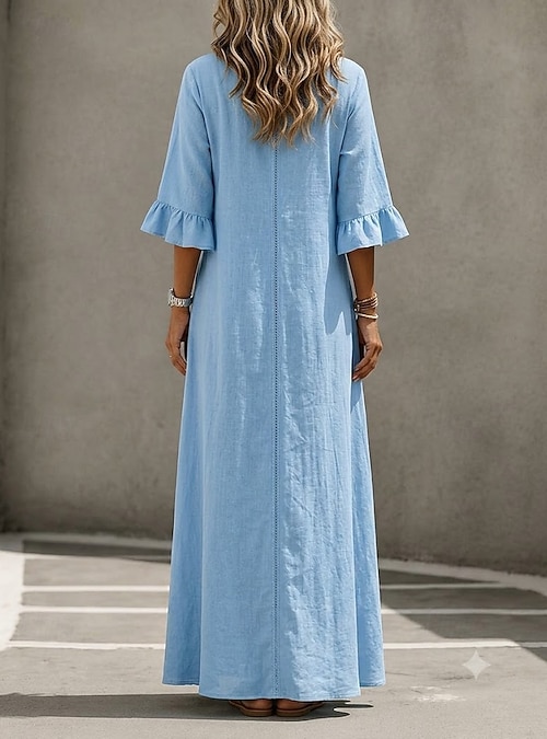 ice blue casual dress Women's Maxi Dress Casual Flowy Semi Formal Loose Fit Plain Half Sleeve V Neck White Sage Green Black Summer Fall 2026 Princess polly WTEMPO V-Neck Long Dress Size:3 (L) The breathable eyelet fabric January 2024