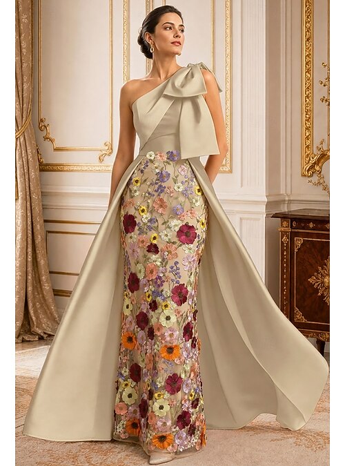 h and m semi formal dresses A-Line Floor Length Mother of the Bride Dress Evening Gown Ball Gown with Overskirt Dress Elegant Formal Sleeveless One Shoulder Wedding Formal Satin with Embroidered Flower Bow(s 2026 kleid von h&m