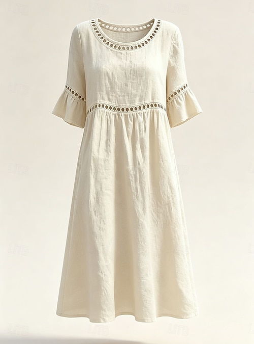 Women's Midi Dress Linen-feel Dresses Shift Dress Summer Dress Classic Casual Daily Loose Fit Plain Short Sleeve Crew Neck Blue Yellow Green Beige Summer Spring 2026