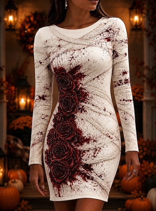 red t shirt bodycon dress Halloween Women's Mini Dress Tee Dress Dress Vacation Casual Party Slim Long Sleeve Crew Neck Round Neck White Black Wine Spring Fall Winter 2026 XIA9 Red dress Lace fabric Black Wallis Occasion Velvet Size:WOMEN / EU 43 / US 12 - 12.5