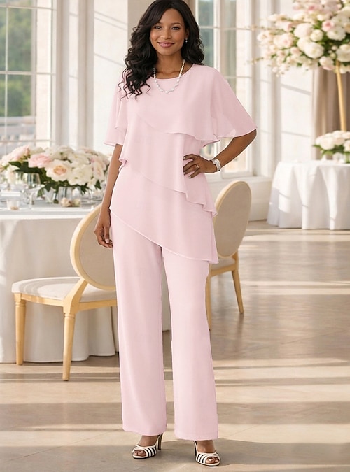 Pink Bridesmaid Romper Pajamas Two Piece Jumpsuit Pantsuit Floor Length Mother Of The Bride Dress Short