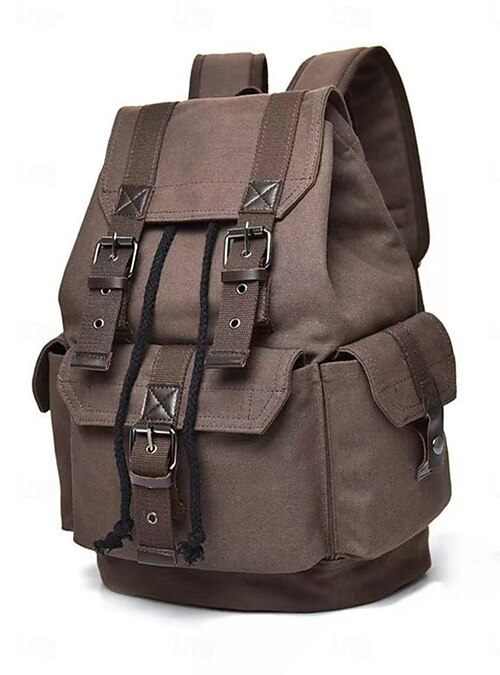 Canvas Backpack Purse with Flap Drawstring Multi-Pocket Daypack for Women Vintage Canvas Drawstring Designer Backpacks For... From  main image 4