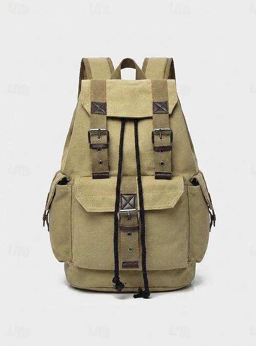 Vintage Canvas Rucksack Backpack for Men and Women, Khaki  display picture 1