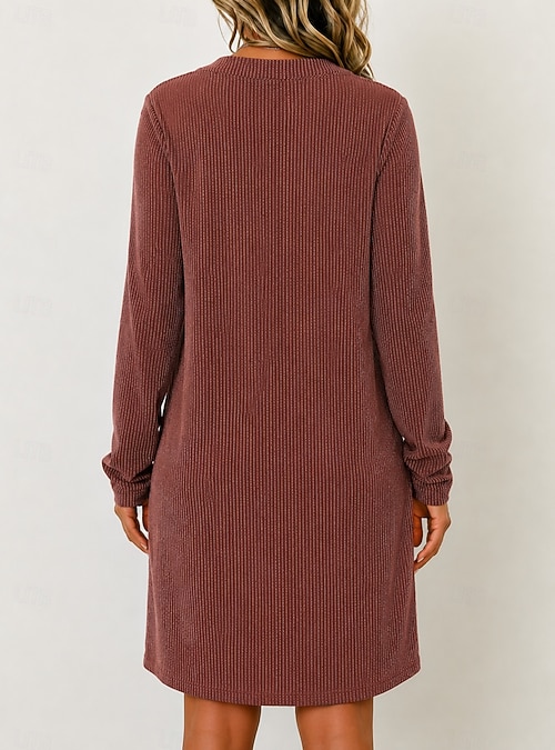 Women's Knee Length Dress Corduroy Dress Vacation Basic Daily Holiday Plain Long Sleeve V Neck Khaki Pink Light Brown Purple Fall Autumn 2026