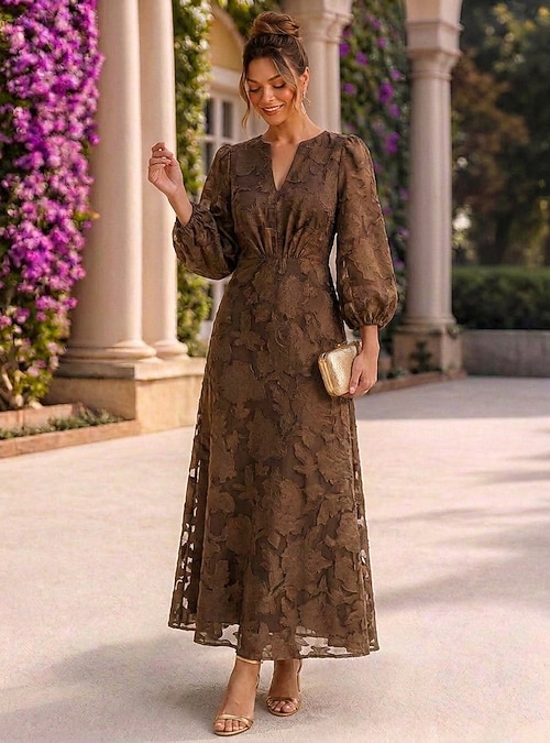 mother of the groom bohemian garden wedding dress A-Line Ankle Length Bride Long Sleeve V Neck Elegant Vintage Comfy Party Formal Guest Burnout Spandex Satin Chiffon with Lace Flower 2026 Swatch:#adc9d7 gold bridesmaid dresses short Color:SMOKY_BLUE Short Sleeve