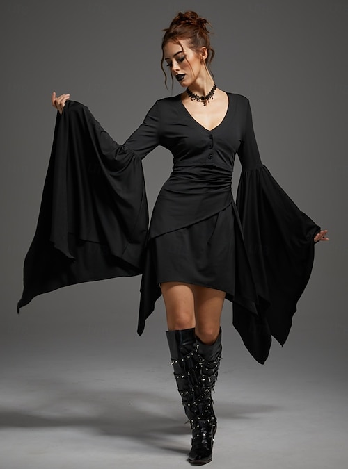 Halloween Little Black Dress Mini Dress 2 PCS Witch Gothic Modern Bat Sleeves Adults' Women's Halloween Carnival Daily Party Easy Halloween Costumes Dress Up 2026