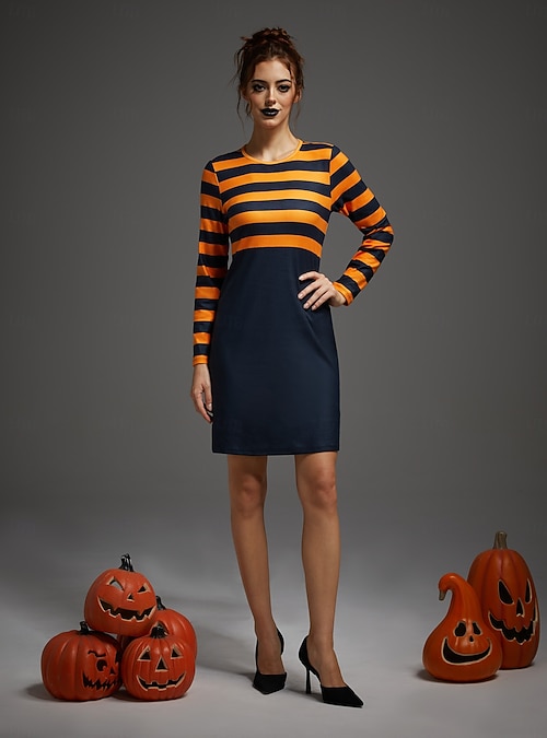 Halloween Dress Bodycon Pumpkin Gothic Orange Black Striped Adults' Women's Halloween Carnival Party Performance Casual Daily Easy Halloween Costumes Dress Up 2026