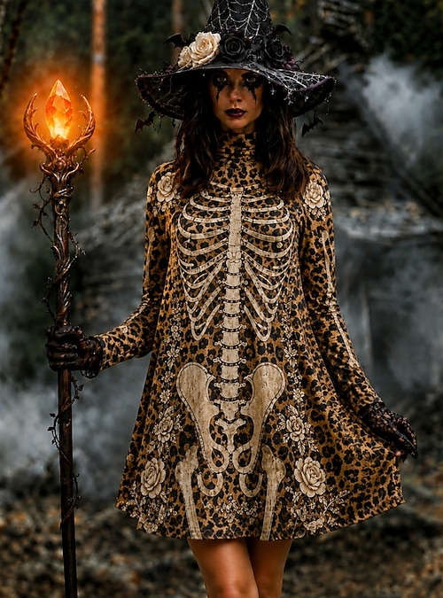 black dress day of the dead Halloween Women's Maxi Sugar Skull Skeleton Floral Graphic A Line V Neck Long Sleeve Gothic Costume Party Dress 2026 Its beautifully put