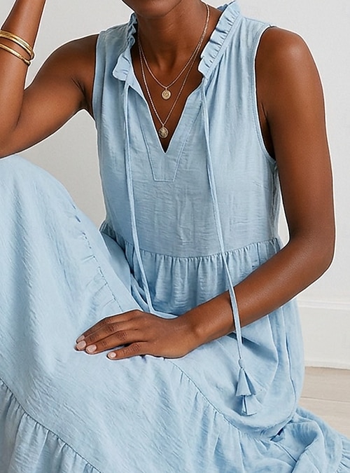 Women's Long Dress Maxi Dress Linen-feel Dresses Shift Dress Sundress Elegant Basic Modern Beach Vacation Holiday Regular Fit Plain Sleeveless V Neck Blue Summer 2026