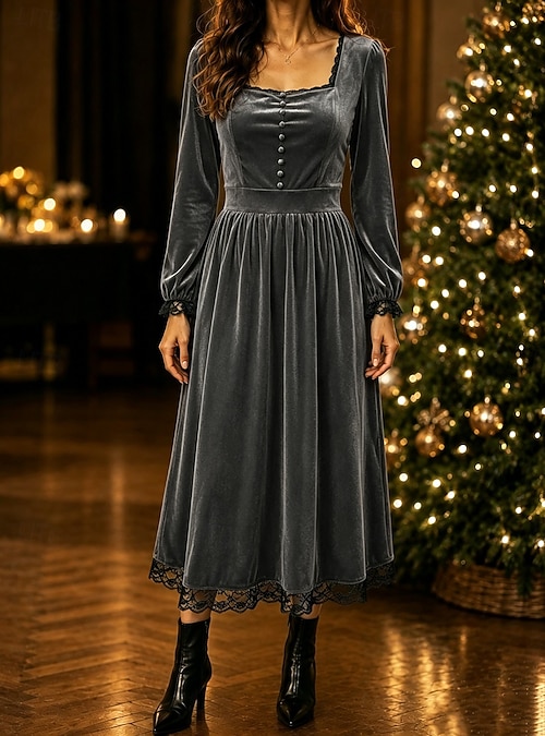 Christmas Women's Midi Dress Sheath Dress Vacation Party Birthday Daily Party Wedding Regular Plain Long Sleeve U Neck Blue White Burgundy Kakhi Fall Winter 2026