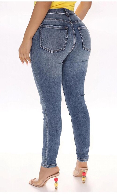 Per donna Di tendenza Jeans Jeans strappati Tasche laterali Tagliato Alla  caviglia Pantaloni Informale Fine settimana Media elasticità Liscio Comfort  Vita normale Blu S M L XL XXL del 2022 a US $31.63
