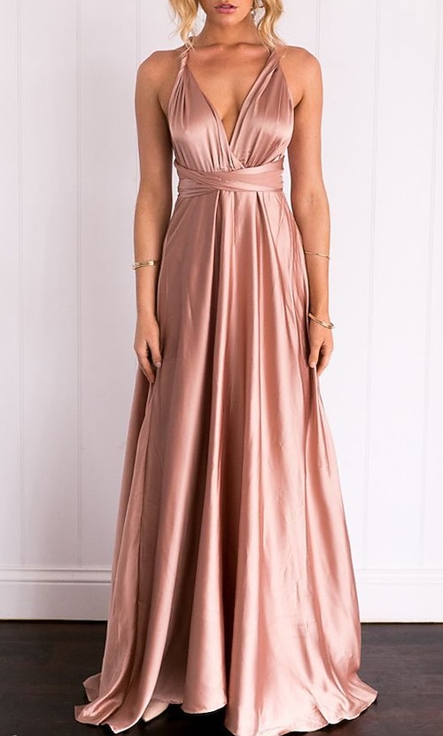 A-Line Wedding Guest Dresses Sexy Dress Formal Wedding Guest Floor Length  Sleeveless V Neck Charmeuse with Slit 2023 2026 - $99.99