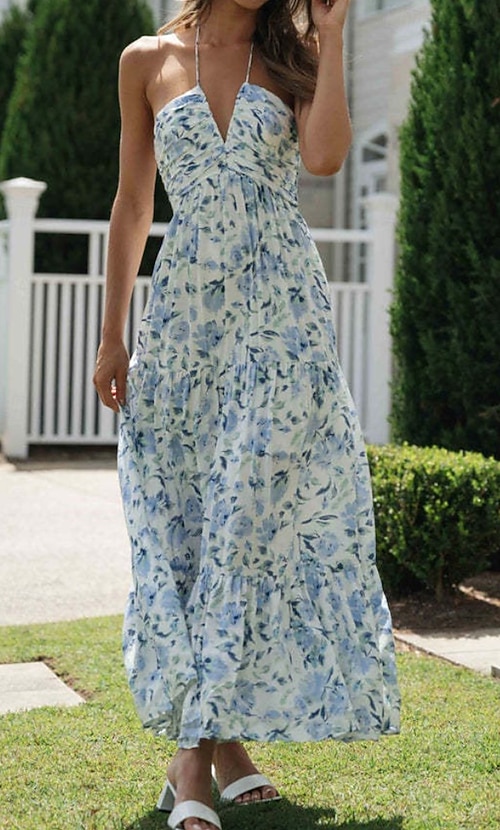 Women s Midi Dress Graduation Dress Floral Dress Fashion Outdoor Vacation Holiday Regular Fit Flower Sleeveless Halter Neck Blue Red Orange Summer Women s Midi Dress Graduation Dress Floral Dress Fashion Outdoor Vacation Holiday Regular Fit Flower Sleeveless Halter Neck Blue Red Orange Summer
