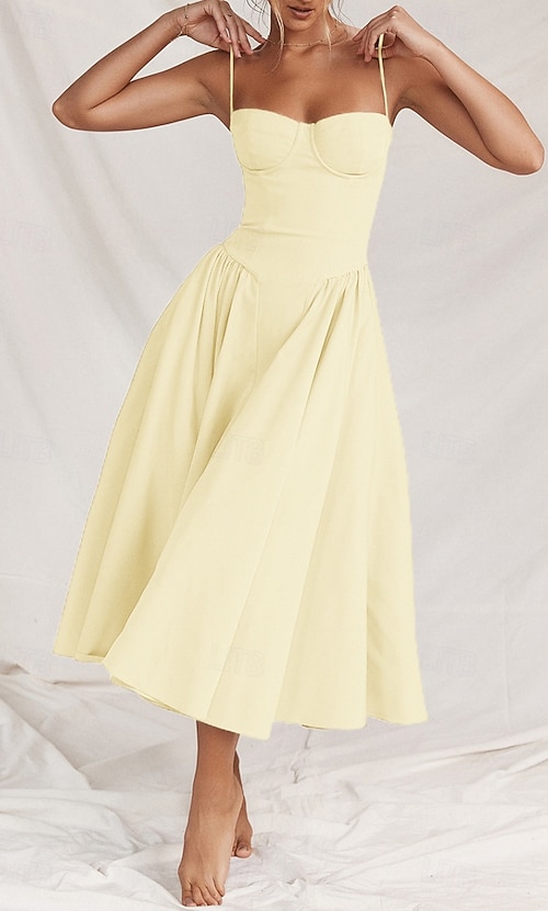 Women's Midi Dress White Dress Graduation Dress Slip Dress Fashion Modern  Birthday Graduation Date Regular Fit Plain Sleeveless Spaghetti Strap Black  Yellow Light Green Red Summer 2026 - $31.99