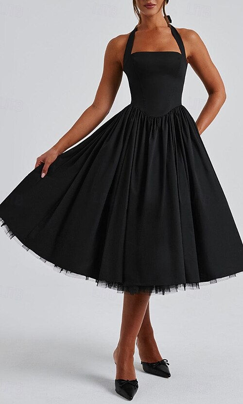Women's Midi Dress White Dress Graduation Dress Fashion Modern Birthday  Holiday Graduation Regular Fit Plain Sleeveless Halter Neck Black White Red  Summer 2026 - $33.99