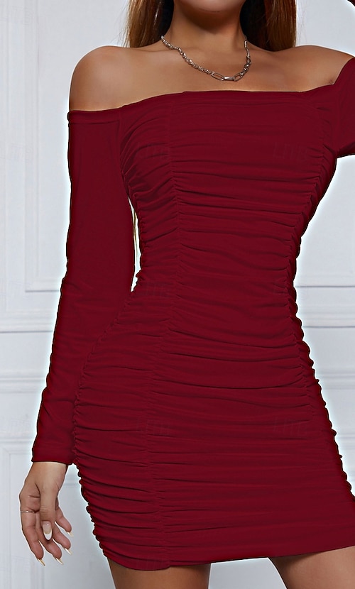 Women's Mini Dress White Dress Graduation Dress Bodycon Fashion Modern  Vacation Birthday Graduation Regular Fit Plain Long Sleeve Off Shoulder  Black White Wine Red Summer 2026 - $31.99
