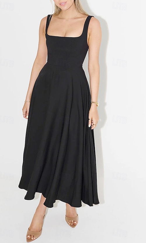 graduation dress black midi Berylove Women Black Graduation Dress Spaghetti Straps Ruffled Sheath Midi Dress, Black / US20W main image 0