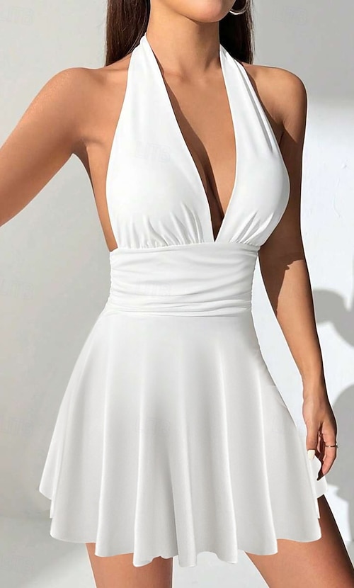 Women's Mini Dress White Dress Graduation Dress Fashion Outdoor Birthday Graduation Regular Fit Plain Sleeveless Halter Neck Black White Red Summer Women's Mini Dress White Dress Graduation Dress Fashion Outdoor Birthday Graduation Regular Fit Plain Sleeveless Halter Neck Black White Red Summer