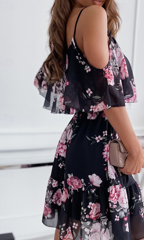 floral mini dress graduation Ruched V-Neck White Lace Floral Short A Line Graduation Dress with Ruffles