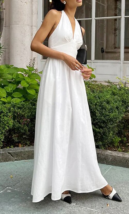 Women's Midi Dress White Dress Fashion Birthday Graduation Date Regular Fit  Plain Sleeveless V Neck White Blue Green Apricot Summer 2026 - AU $50.49