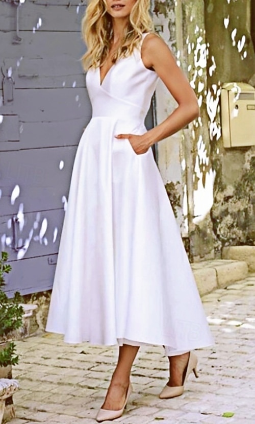 ankle length graduation dress Cocomelody A-Line Ankle Length Satin Mother of the Bride Dress CS0564, Ivory