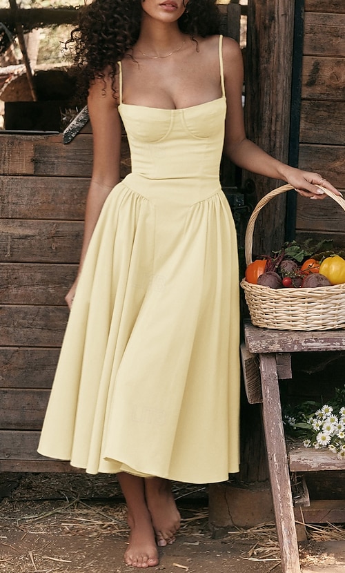 Women's Midi Dress White Dress Graduation Dress Slip Dress Fashion Modern Birthday Graduation Date Regular Fit Plain Sleeveless Spaghetti Strap Black