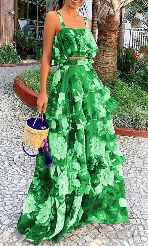Women's Long Dress Maxi Dress Two Piece Dress Peplum Dresses Fashion Holiday Tea Party Going out Regular Fit Flower Sleeveless Spaghetti Strap Red Navy Blue Green Summer 2026 - GBP 25 Women's Long Dress Maxi Dress Two Piece Dress Peplum Dresses Fashion Holiday Tea Party Going out Regular Fit Flower Sleeveless Spaghetti Strap Red Navy Blue Green Summer 2026 - GBP 25
