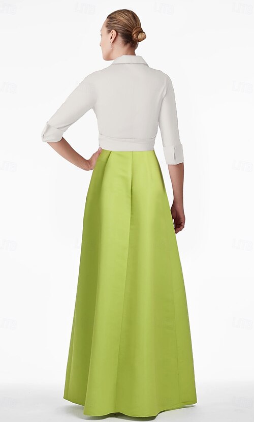 Green Floral Print A-Line Evening Gown Elegant Dress Formal Wedding Floor  Length 3/4 Length Sleeve Shirt Collar Pocket Satin Wedding Guest Dress 2026  - AU $303.59