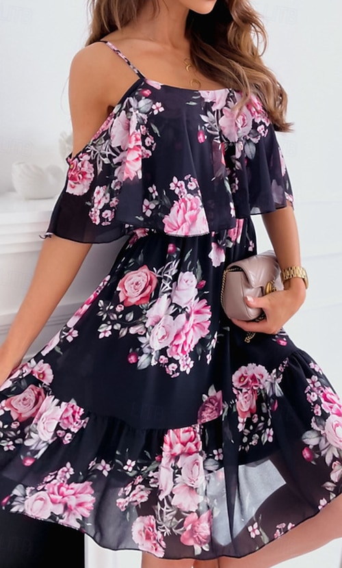 Women's Mini Dress Graduation Dress Floral Dress Print Dress Modern  Graduation Going out Weekend Regular Fit Flower Short Sleeve Spaghetti  Strap White Yellow Pink Summer 2026 - $21.99
