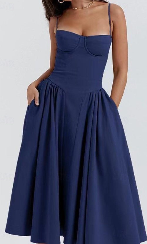 graduation slip dress Women's Midi Dress White Dress Graduation Dress Slip Dress Fashion Modern  Birthday Graduation Date Regular Fit Plain Sleeveless Spaghetti Strap Black  Yellow Light Green Red Summer 2026
