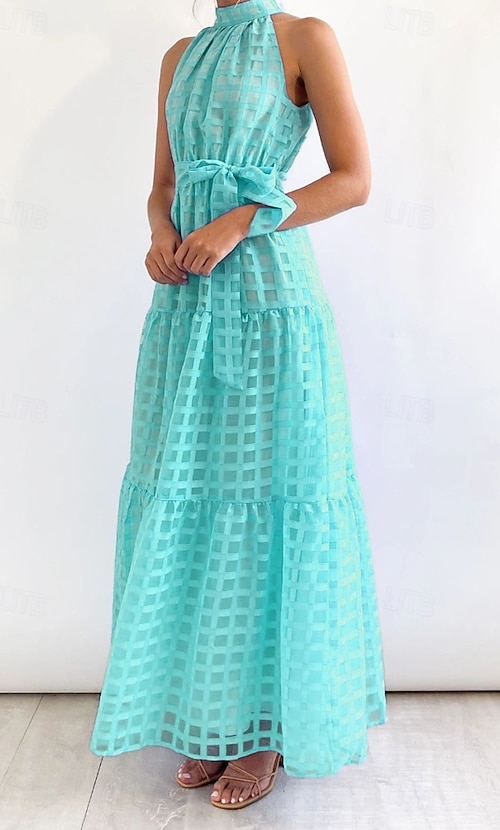 Women s Long Dress Maxi Dress Graduation Dress Halter Neck Dress Fashion Modern Holiday Graduation Date Regular Fit Plain Sleeveless Halter Neck Teal