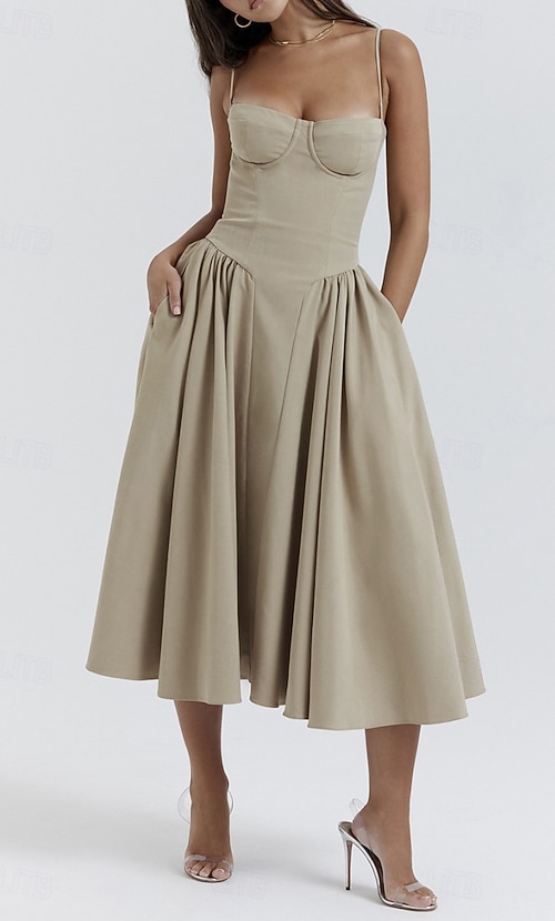 graduation slip dress Women's Midi Dress White Dress Graduation Dress Slip Dress Fashion Modern  Birthday Graduation Date Regular Fit Plain Sleeveless Spaghetti Strap Black  Yellow Light Green Red Summer 2026