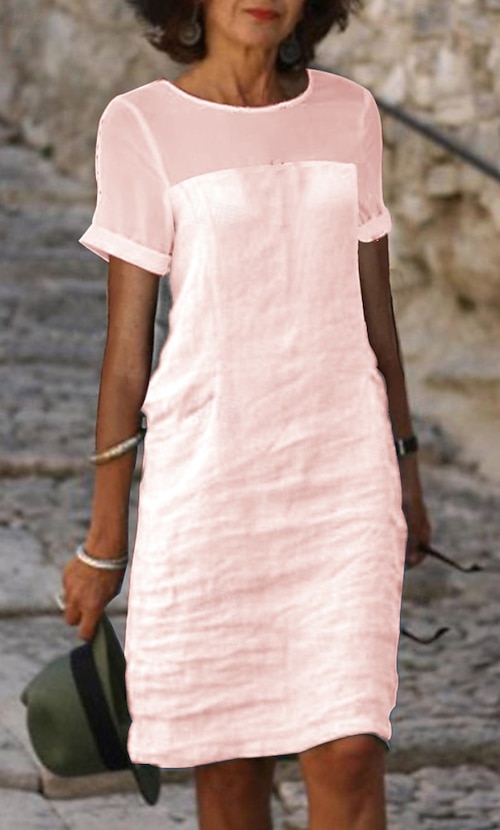 Women's Mini Dress Cotton Blend Basic Outdoor Vacation Going out Regular  Fit Plain Short Sleeve Crew Neck White Pink Gray Light Blue Summer 2026 -  26.99