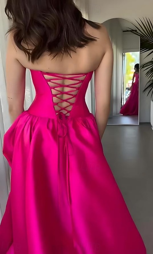 A-Line Hot Pink Prom Drop Waist Dresses Elegant Corset Dress Formal Evening  Party Floor Length Sleeveless Off Shoulder Satin with Ruched 2026