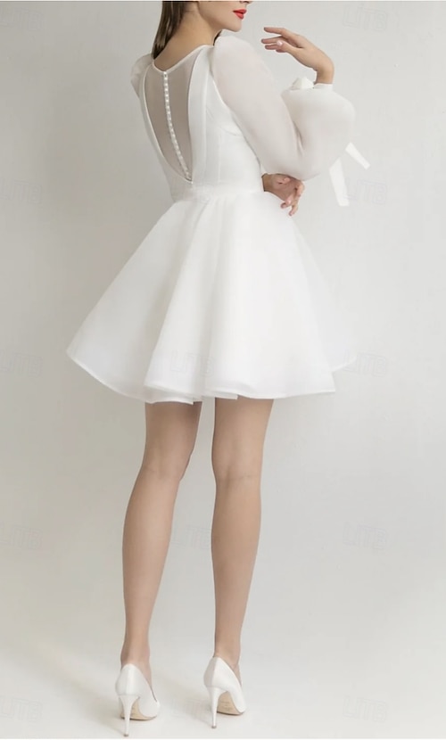 Engagement Little Graduation White Dresses Wedding Dresses A-Line Boat Neck Long Sleeve Short / Mini Satin Bridal Gowns With Pleats 2026 - CAD $274.99 Engagement Little Graduation White Dresses Wedding Dresses A-Line Boat Neck Long Sleeve Short / Mini Satin Bridal Gowns With Pleats 2026 - CAD $274.99