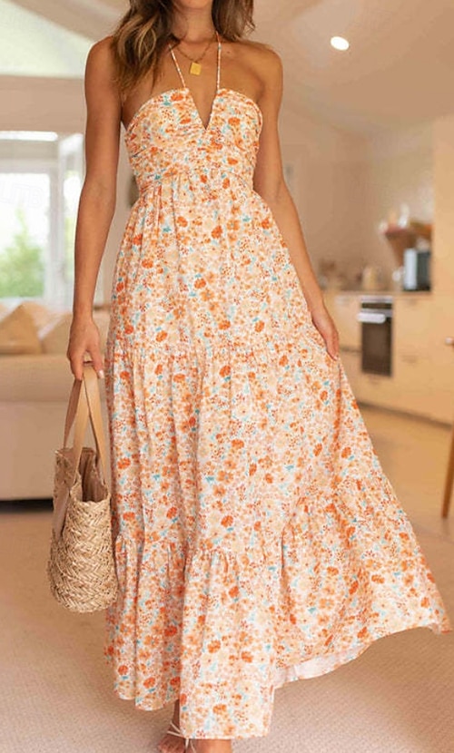 green emerald velvet dress Veda Tiered Layer Midi Dress Floral Blush main image 0