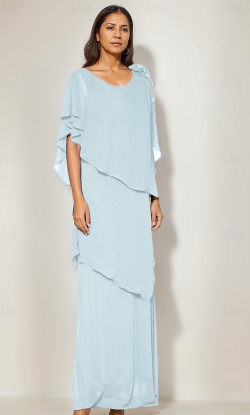 sachin and babi light blue dress Maxi Long Chiffon Floral Embroidery Wholesale Evening Dresses With Sho