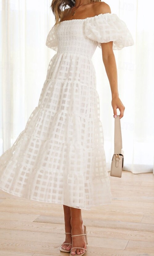 green emerald velvet dress Berylove Women Ivory Graduation Dress with Lace V-Neck A Line Midi Engagement Dress with Short Sleeves, Ivory / US12 main image 0