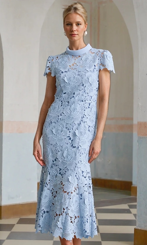 Sheath Column Ankle Length Cocktail Dresses Party Dresses Elegant Vintage Short Sleeve Stand Collar Wedding Formal Lace with Slit Embroidery 2026 - CAD $252.99 Sheath Column Ankle Length Cocktail Dresses Party Dresses Elegant Vintage Short Sleeve Stand Collar Wedding Formal Lace with Slit Embroidery 2026 - CAD $252.99