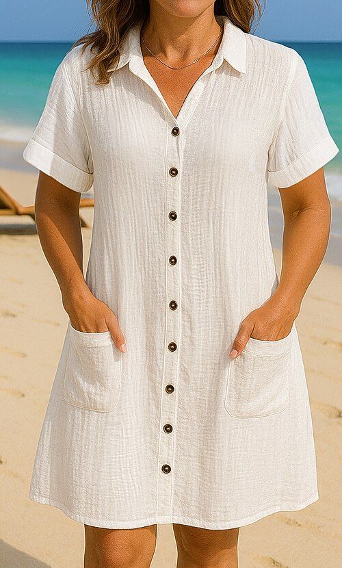 short sleeve winter dress Women's Mini Dress Shirt Dress Winter Dress Casual Vacation Regular Fit  Plain Short Sleeve V Neck Blue Black White Yellow Summer 2026