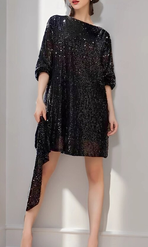 slim fit dress slacks Crew Neck Long Sleeves Sequins Dresses Shining Flower Girls Dress Sparkling Piano Recital Dresses Elegant Satin Party Gown, Baby Blue / 6