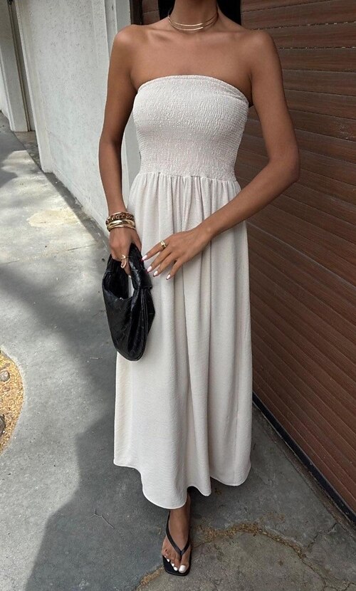 black dress with beige wedges Beige Tweed Swing Dress – Audrey Leighton Paris