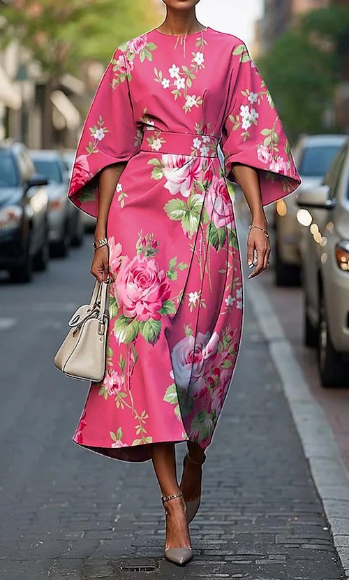 Women's Long Dress Maxi Dress Swing Dress Summer Dress Elegant Batwing Sleeve Daily Regular Fit Floral Geometric 3/4 Length Sleeve Crew Neck Black Yellow Pink Summer Spring 2026 - kr.339 Women's Long Dress Maxi Dress Swing Dress Summer Dress Elegant Batwing Sleeve Daily Regular Fit Floral Geometric 3/4 Length Sleeve Crew Neck Black Yellow Pink Summer Spring 2026 - kr.339