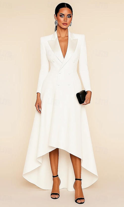 white tuxedo dress Meghan Markle Sleeveless Visiting Courtenay Creative TCD8133 Open-Back Wedding Dress and White