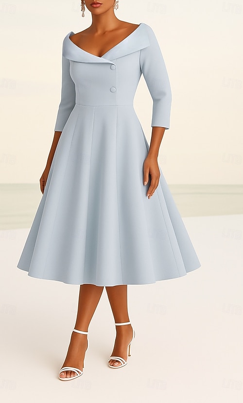 Women's Tuxedo Dress A-Line Formal Wedding Guest Stretch Fabric Elegant Simple Minimalist 3/4 Length Sleeve Knee Length V Neck Lapel 2026 - $178.99 Women's Tuxedo Dress A-Line Formal Wedding Guest Stretch Fabric Elegant Simple Minimalist 3/4 Length Sleeve Knee Length V Neck Lapel 2026 - $178.99