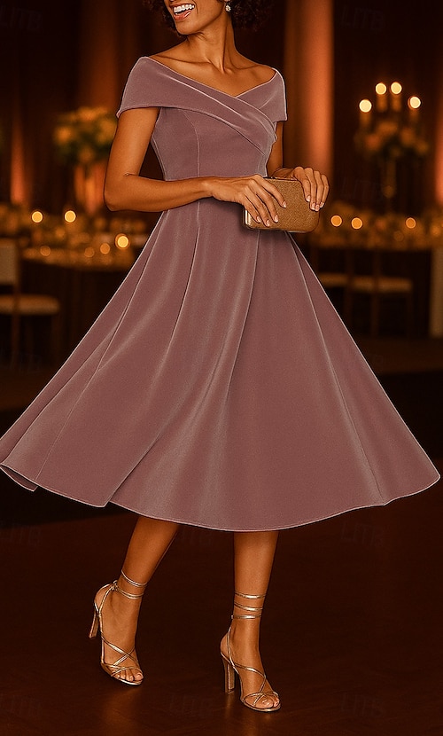 open lace back dress Black Cocktail Dress Calf Length Party Gown with Puffy Short Sleeve Black / 18w