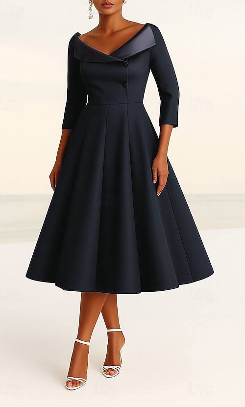 Women's Tuxedo Dress A-Line Formal Wedding Guest Stretch Fabric Elegant  Simple Minimalist 3/4 Length Sleeve Knee Length V Neck Lapel 2026 - 193.99