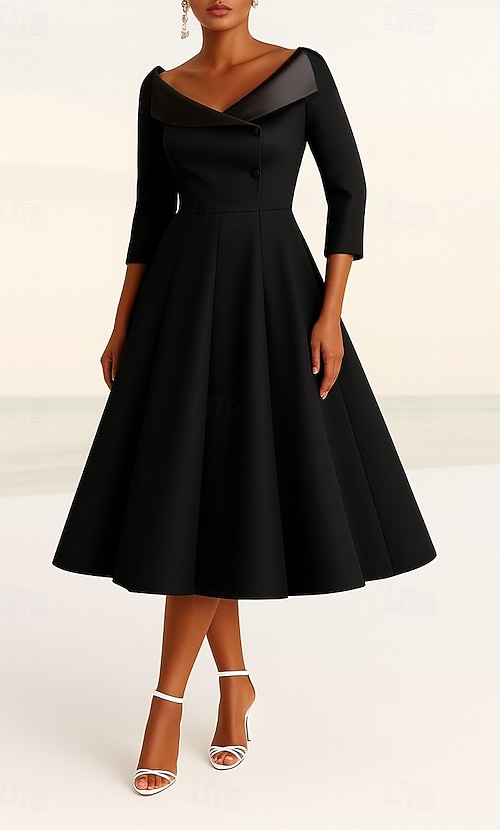 Women's Tuxedo Dress A-Line Formal Wedding Guest Stretch Fabric Elegant Simple Minimalist 3 4 Length Sleeve Knee Length V Neck Lapel Women's Tuxedo Dress A-Line Formal Wedding Guest Stretch Fabric Elegant Simple Minimalist 3 4 Length Sleeve Knee Length V Neck Lapel