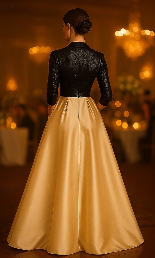 black and gold satin dress Sleek Strapless Black Satin Dress With Ivory Contrast Detail