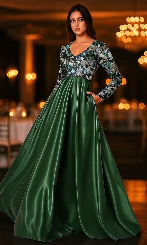 green emerald velvet dress May Queen MQ1969 Embroidered Mother of The Bride Gown